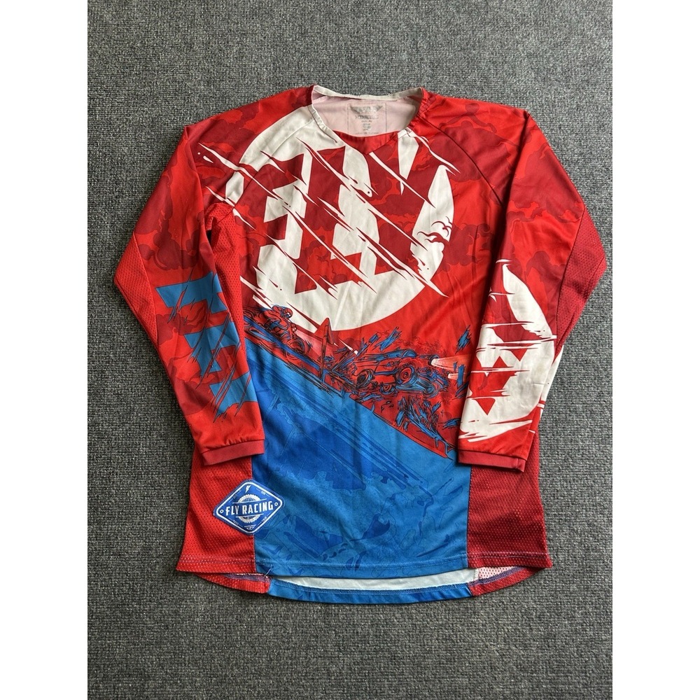 Mens Fly Racing Kinetic Motocross MX Jersey Red Blue Graphic Size S